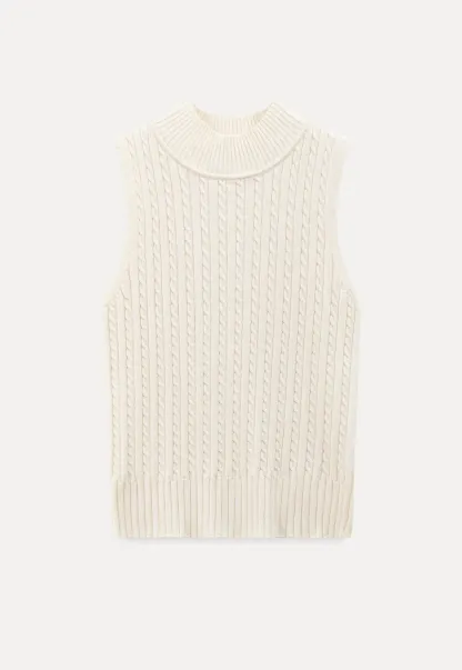 Cable Knit Sleeveless Top with High Neck Design