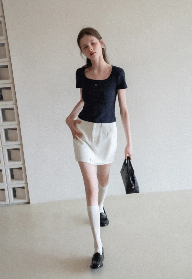 Short Sleeve Crop Top with Square Neckline