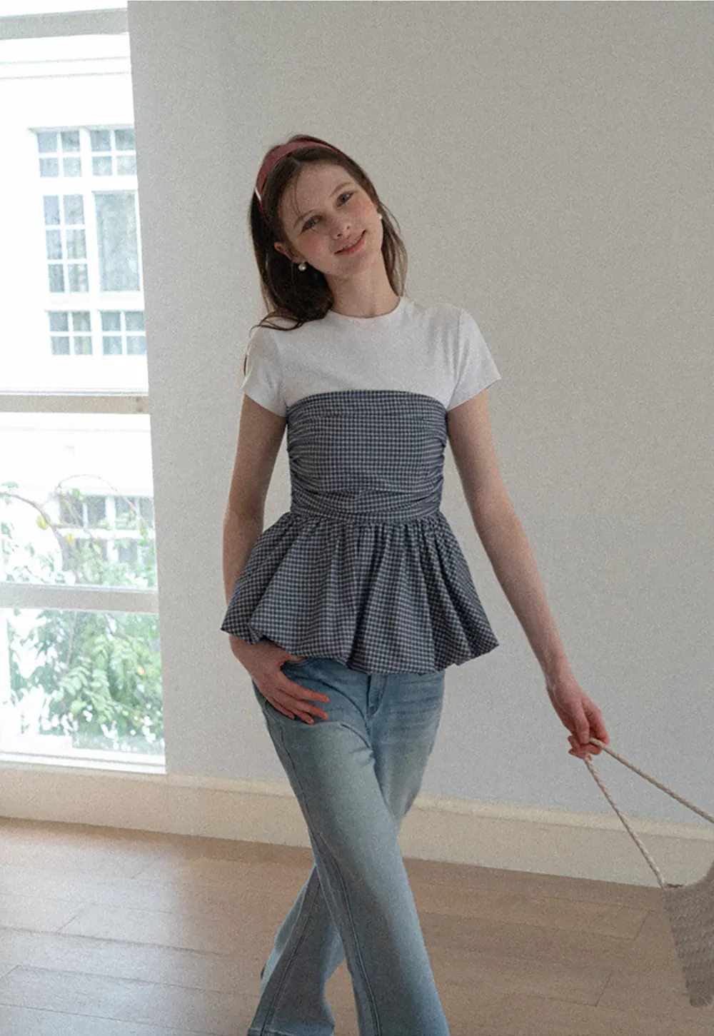 Smocked Waist Checkered Tank Top