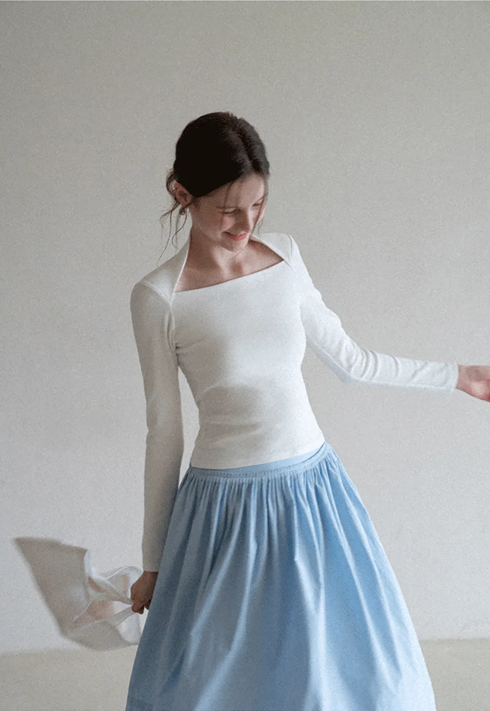 square neck long sleeve top fitted design women's t shirt