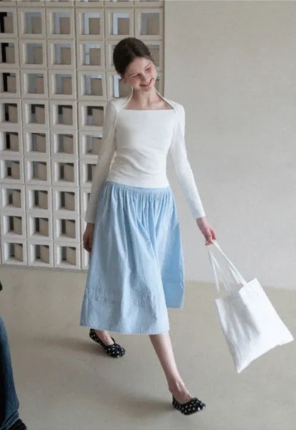 square neck long sleeve top fitted design women's t shirt