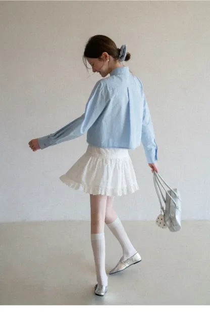 Eyelet Trimmed Tiered Skirt with Ruffled Hem