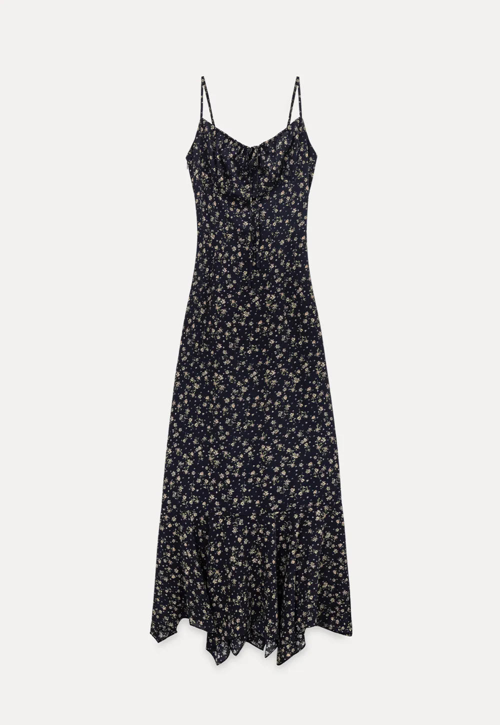 Floral Print Slip Dress with Thin Straps and Asymmetrical Hem