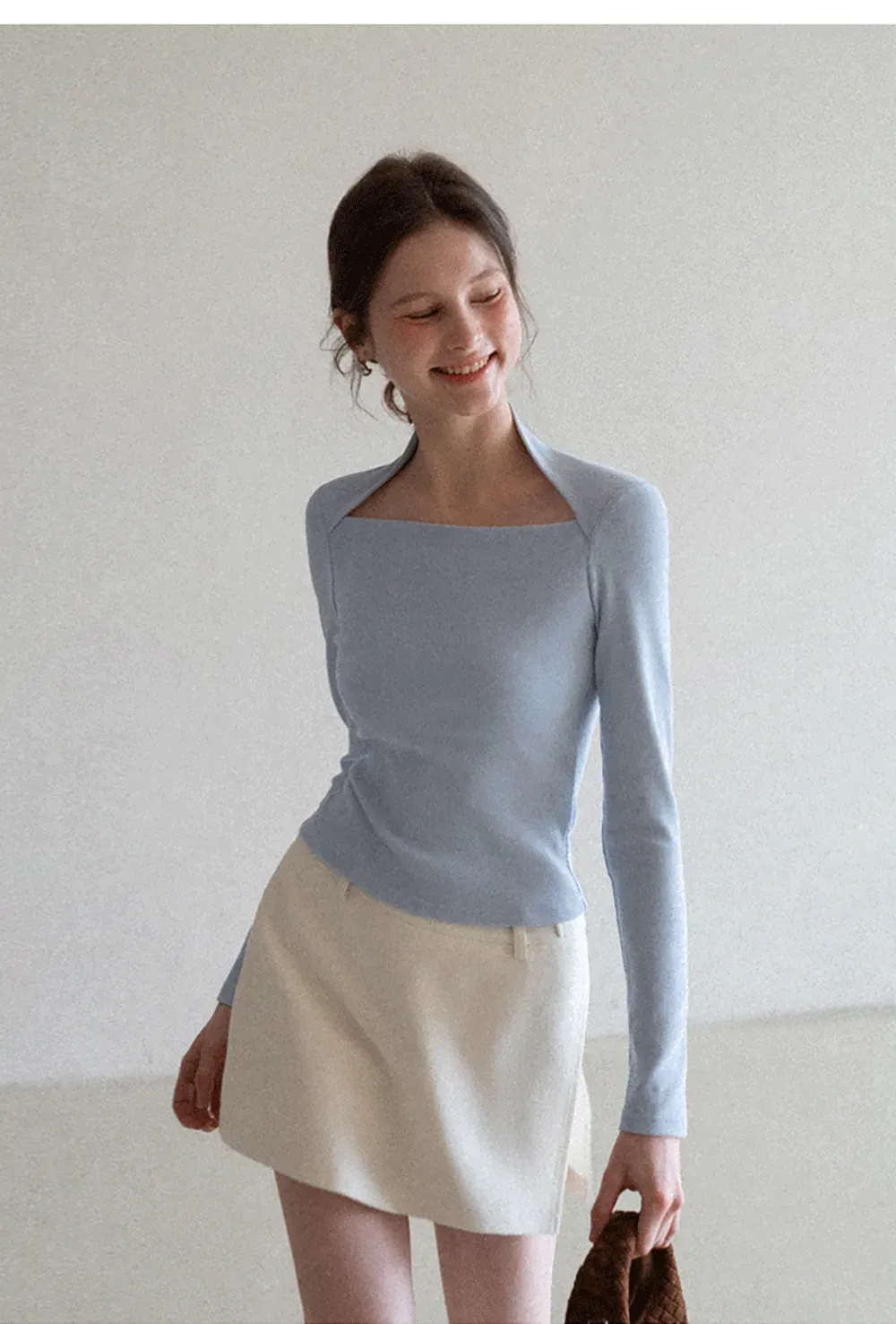 square neck long sleeve top fitted design women's t shirt