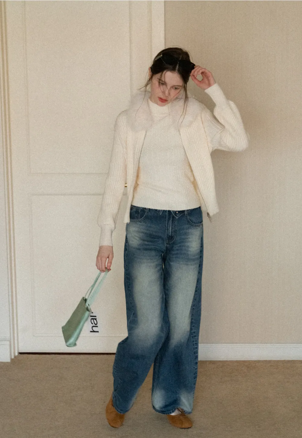 Cable Knit Sleeveless Top with High Neck Design