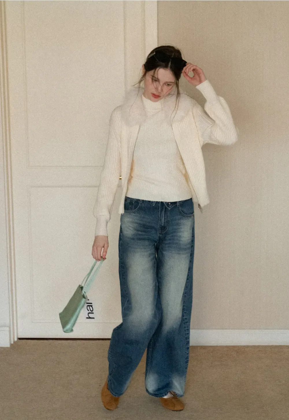 Cable Knit Sleeveless Top with High Neck Design