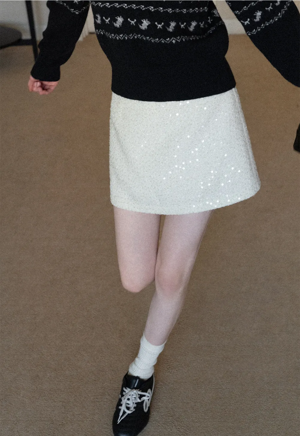 sparkling sequin mini skirt with flared hem