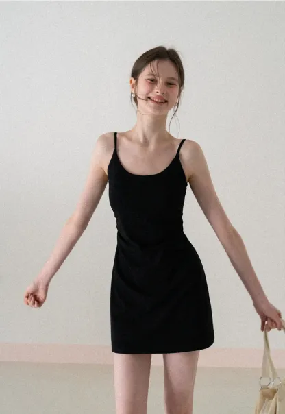 Sleeveless fitted mini dress with thin straps