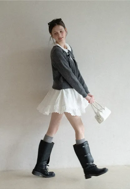 Elegant Cable Knit Cardigan with Bow Detail