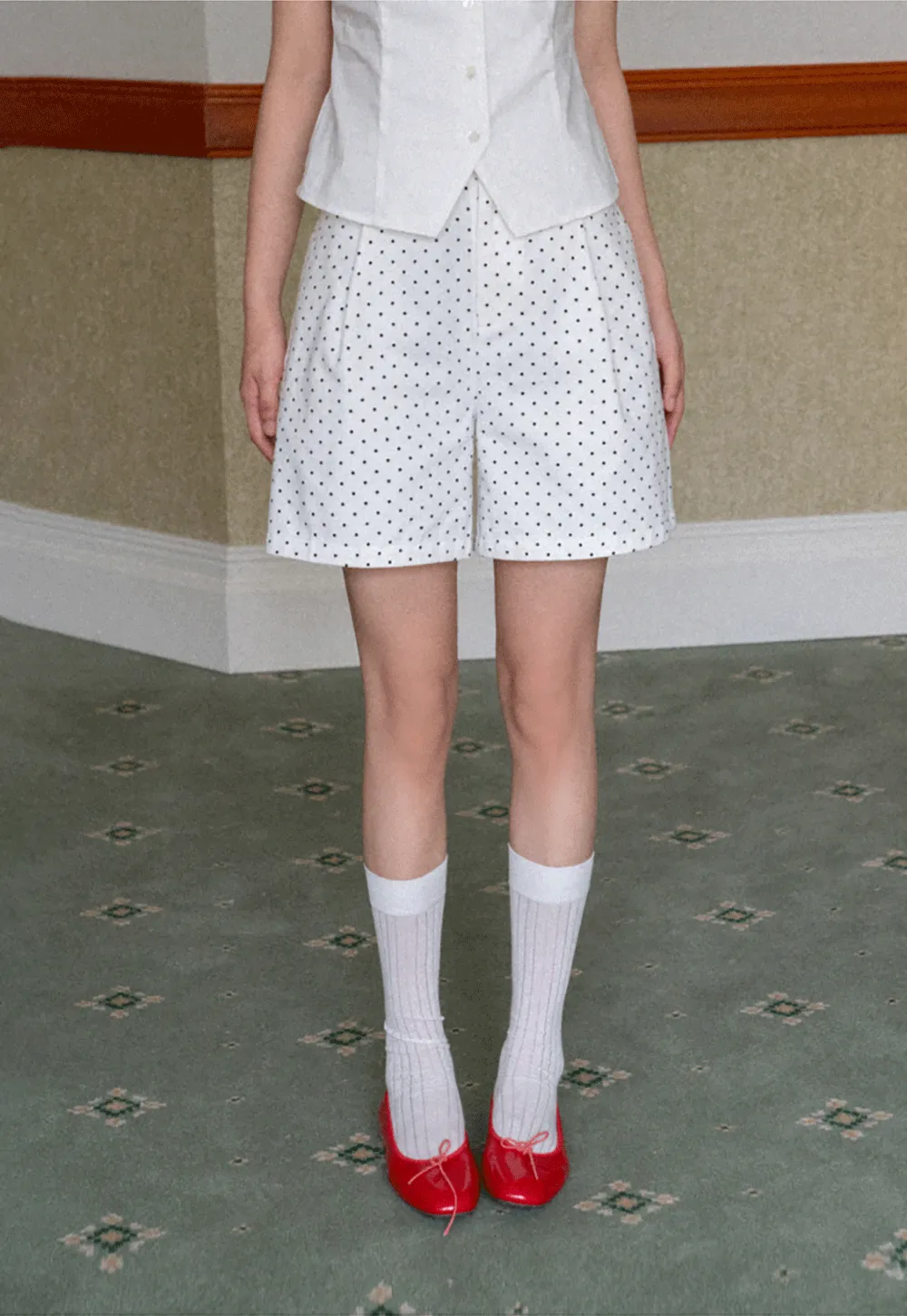 Polka Dot Shorts with Pleated Design