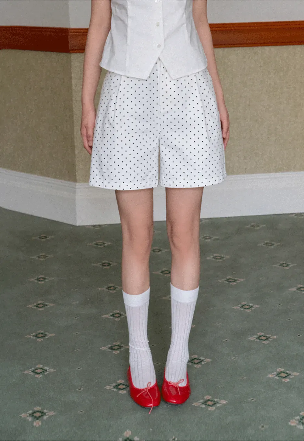 Polka Dot Shorts with Pleated Design