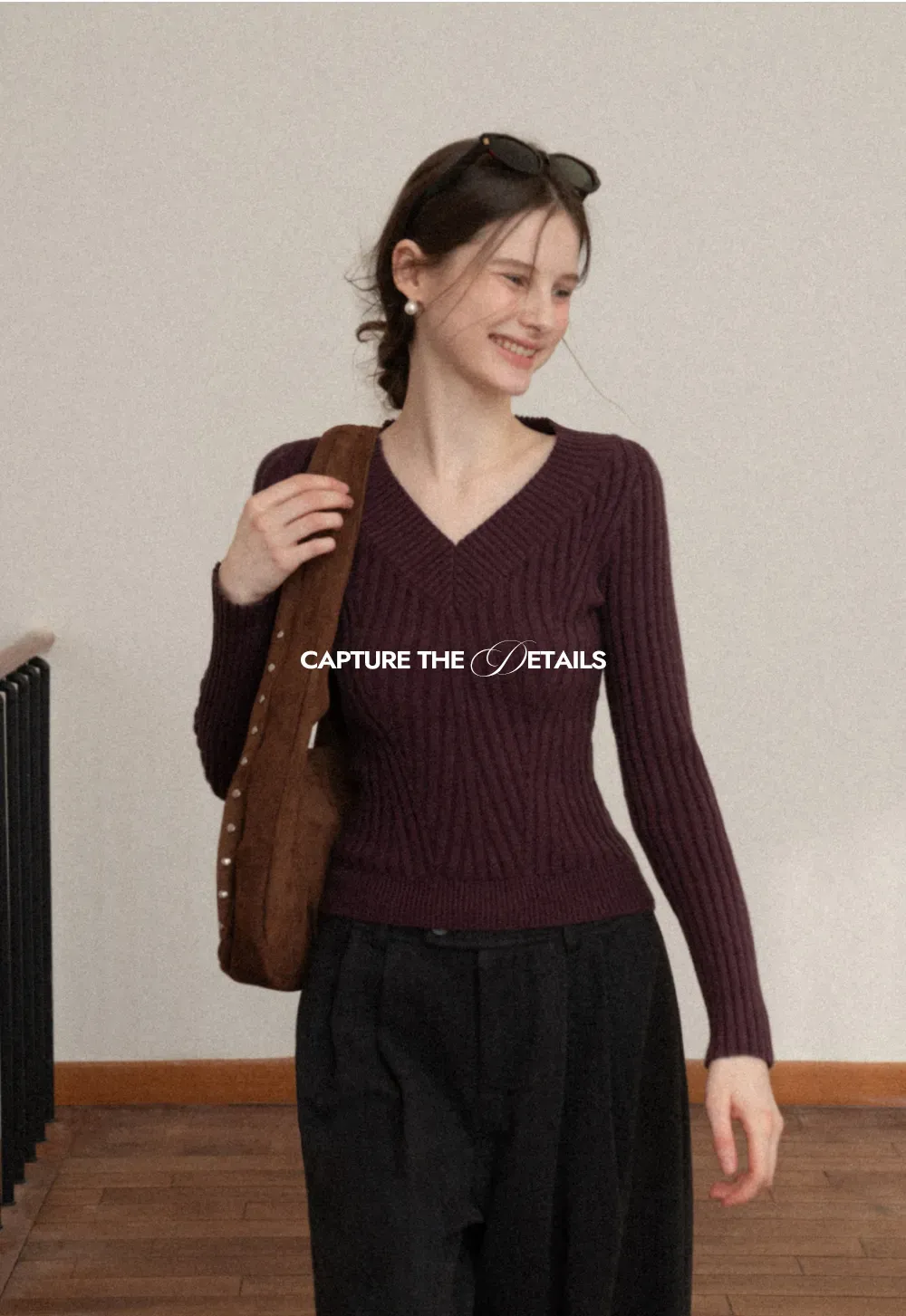 Elegant Ribbed Knit Sweater with V-Neck Design