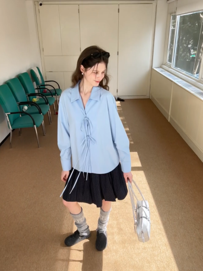 Long sleeve shirt with front tie detail