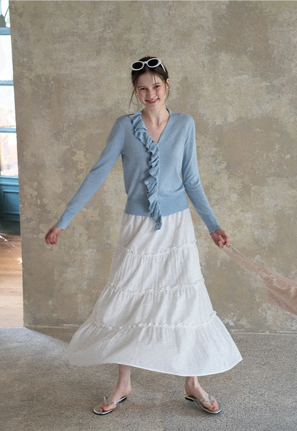 Tiered Ruffled Eyelet Maxi Skirt