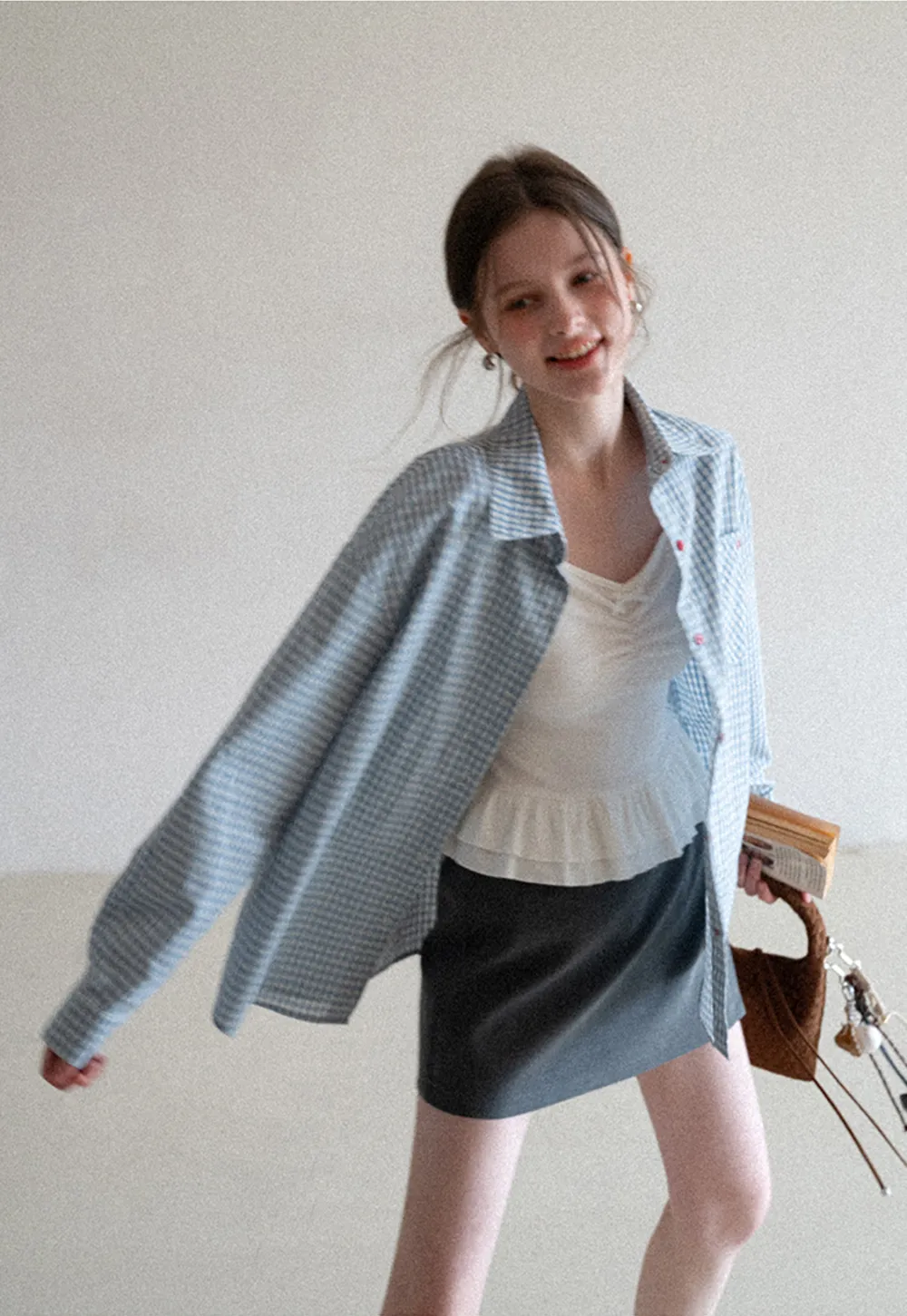 Oversized Checkered Button Up Shirt with Pocket Design