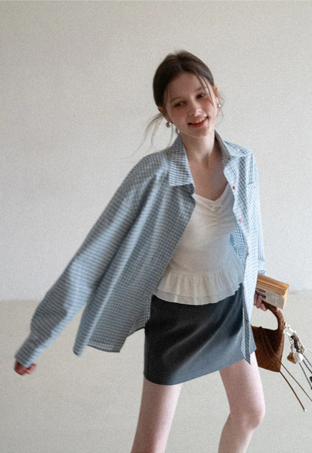 Oversized Checkered Button Up Shirt with Pocket Design