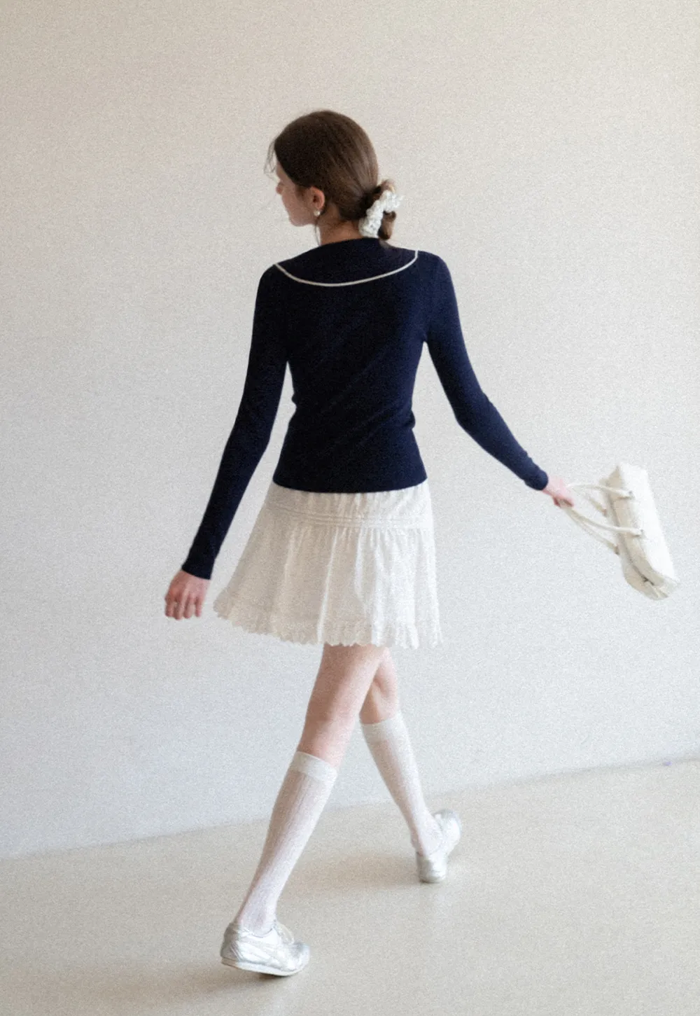 Eyelet Trimmed Tiered Skirt with Ruffled Hem