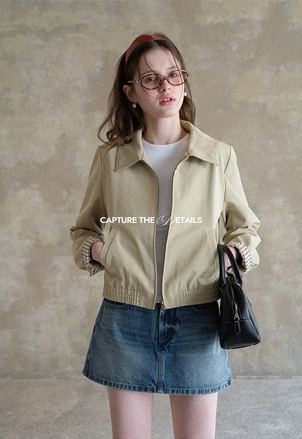 Short Jacket with Collar and Elastic Hem