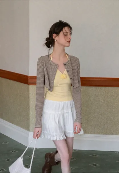 Striped cardigan with buttons and V neck tank top