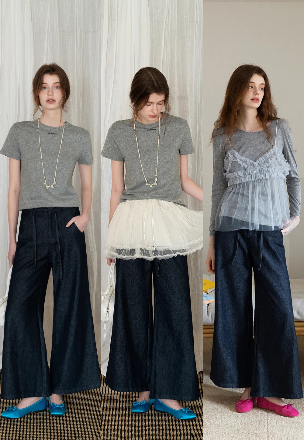 Vintage Loose Wide-Leg Jeans with Waist Tie
