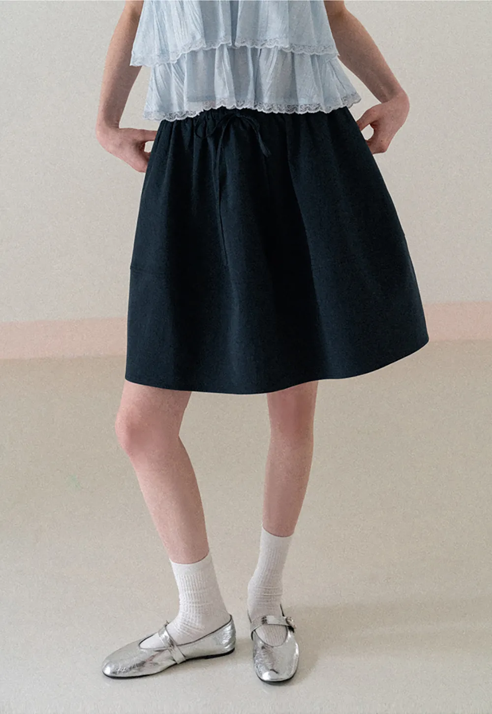 A-line skirt with drawstring waist and layered hem