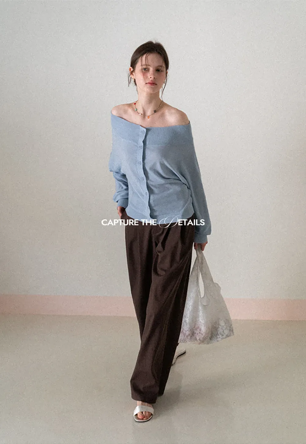 Off Shoulder Knit Cardigan with Button Front