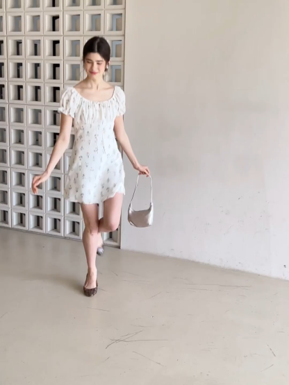 Floral Print Square Neck Puff Sleeve Dress