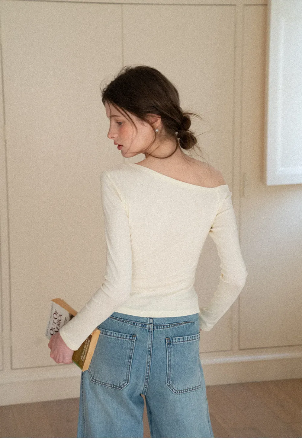 Asymmetrical long sleeve off shoulder top