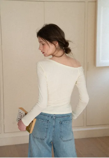 Asymmetrical long sleeve off shoulder top