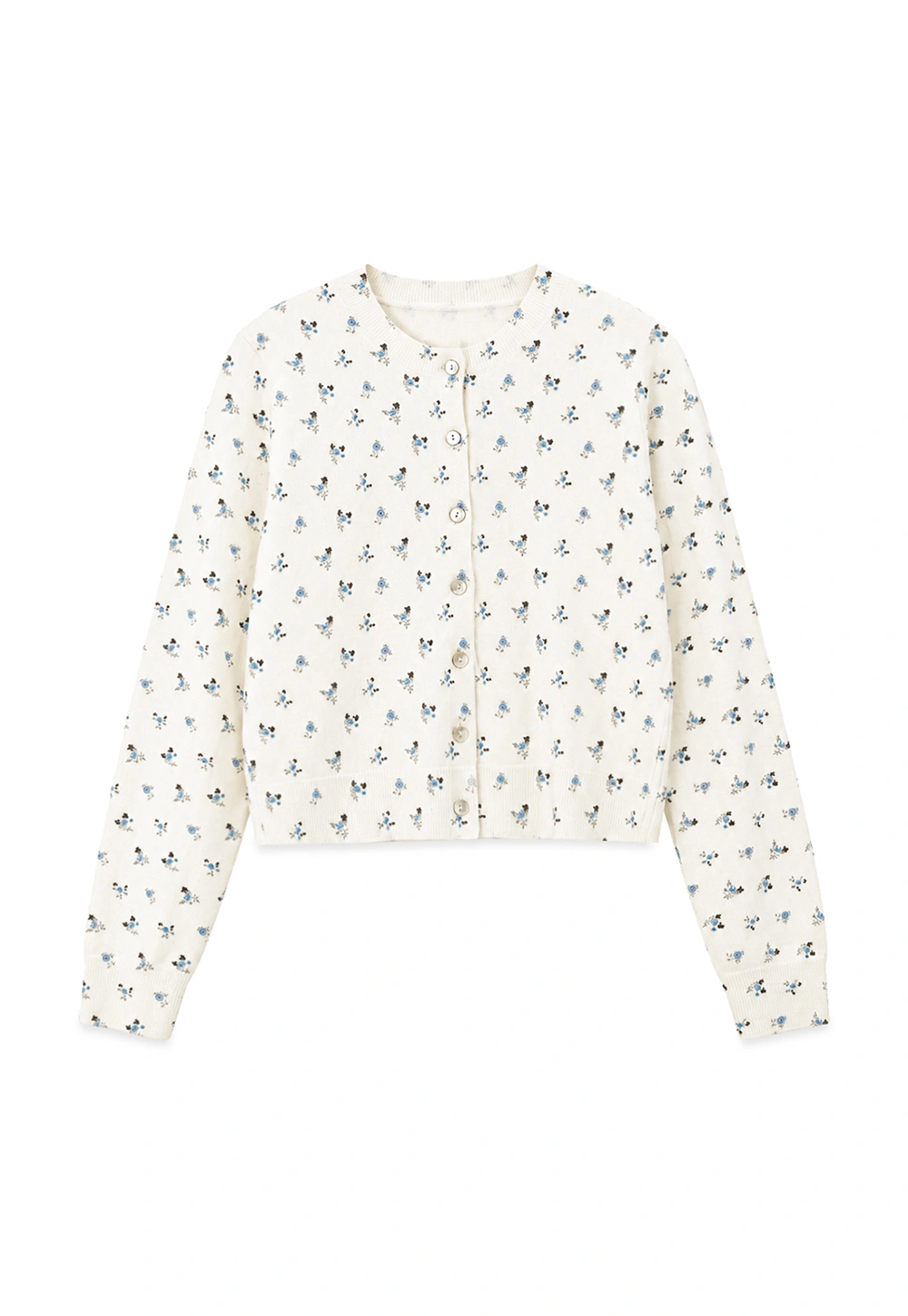 Floral Print Button Front Cardigan Wool Knit Sweater