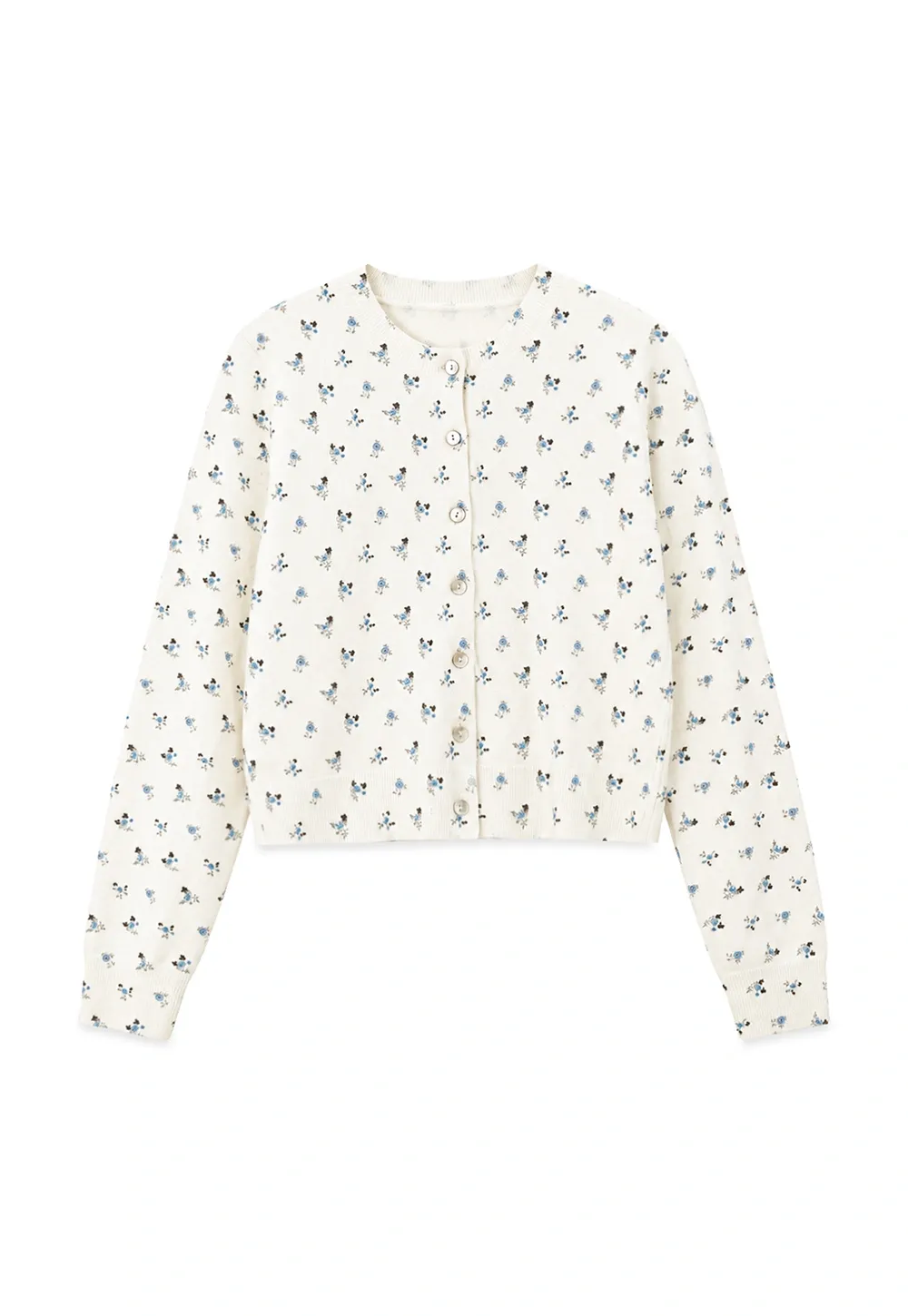 Floral Print Button Front Cardigan Wool Knit Sweater
