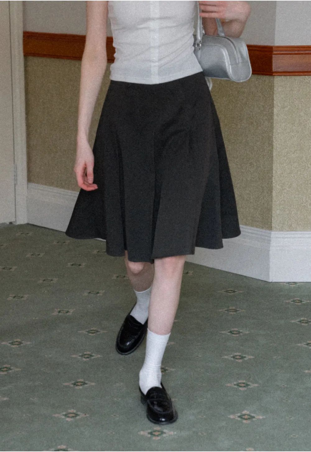 Pleated A-line Skirt with Waistband