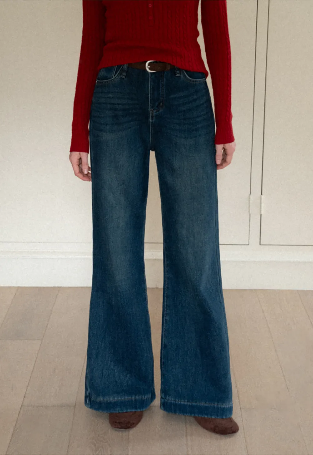 Wide Leg Denim Jeans with Belt Loop
