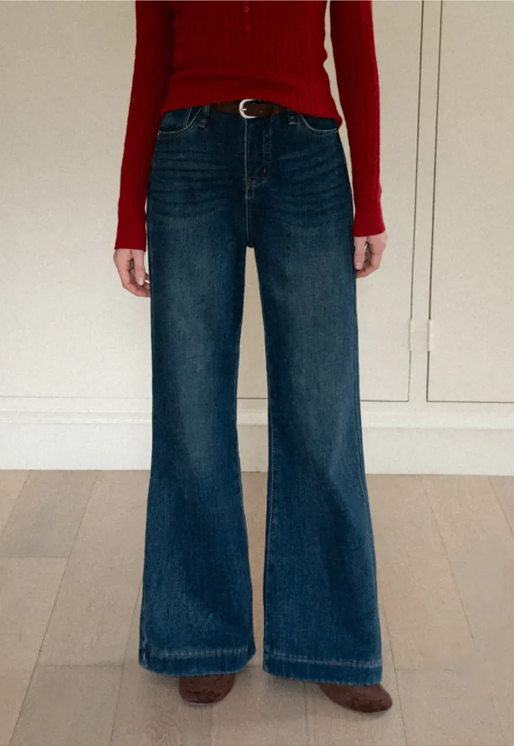 Wide Leg Denim Jeans with Belt Loop