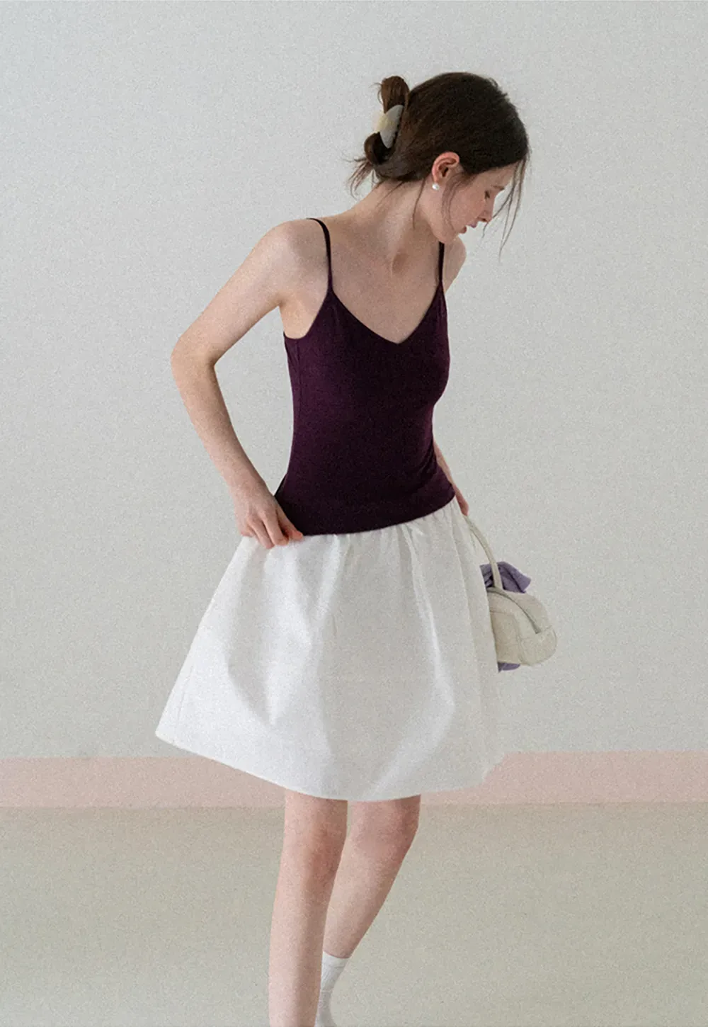 A-line skirt with drawstring waist and layered hem