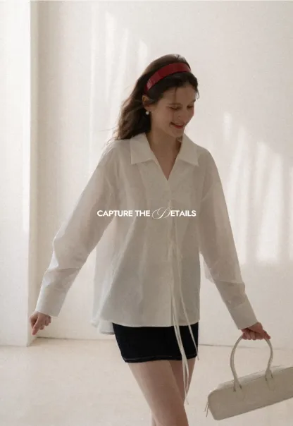 Long sleeve shirt with front tie detail