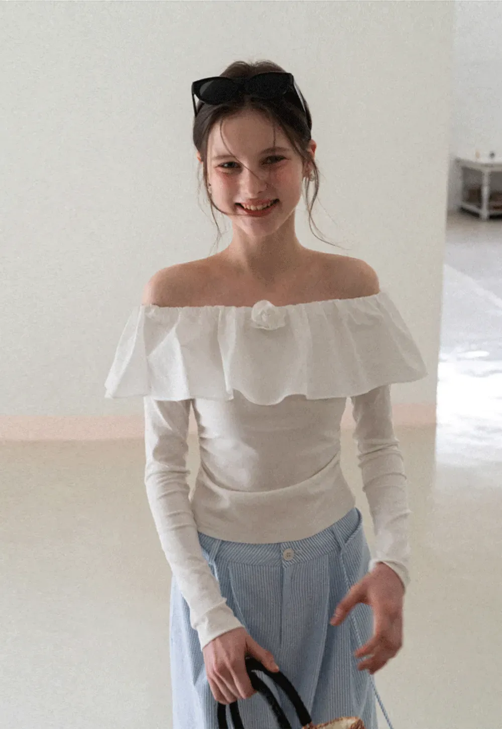 Off Shoulder Ruffled Top with Long Sleeves