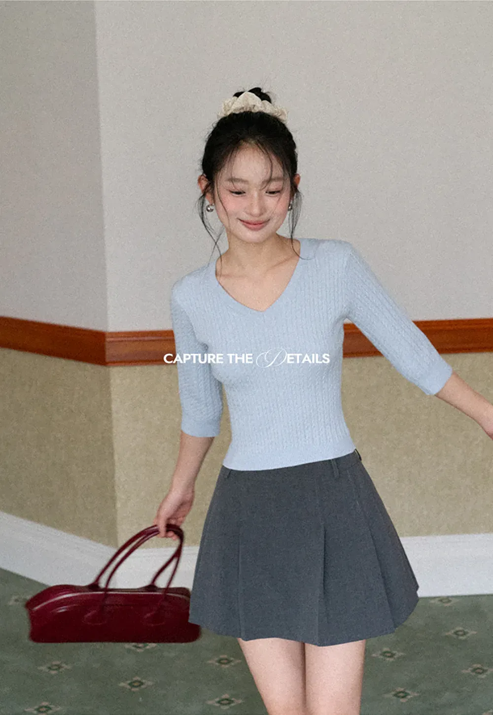 V Neck Ribbed Knit Crop Top