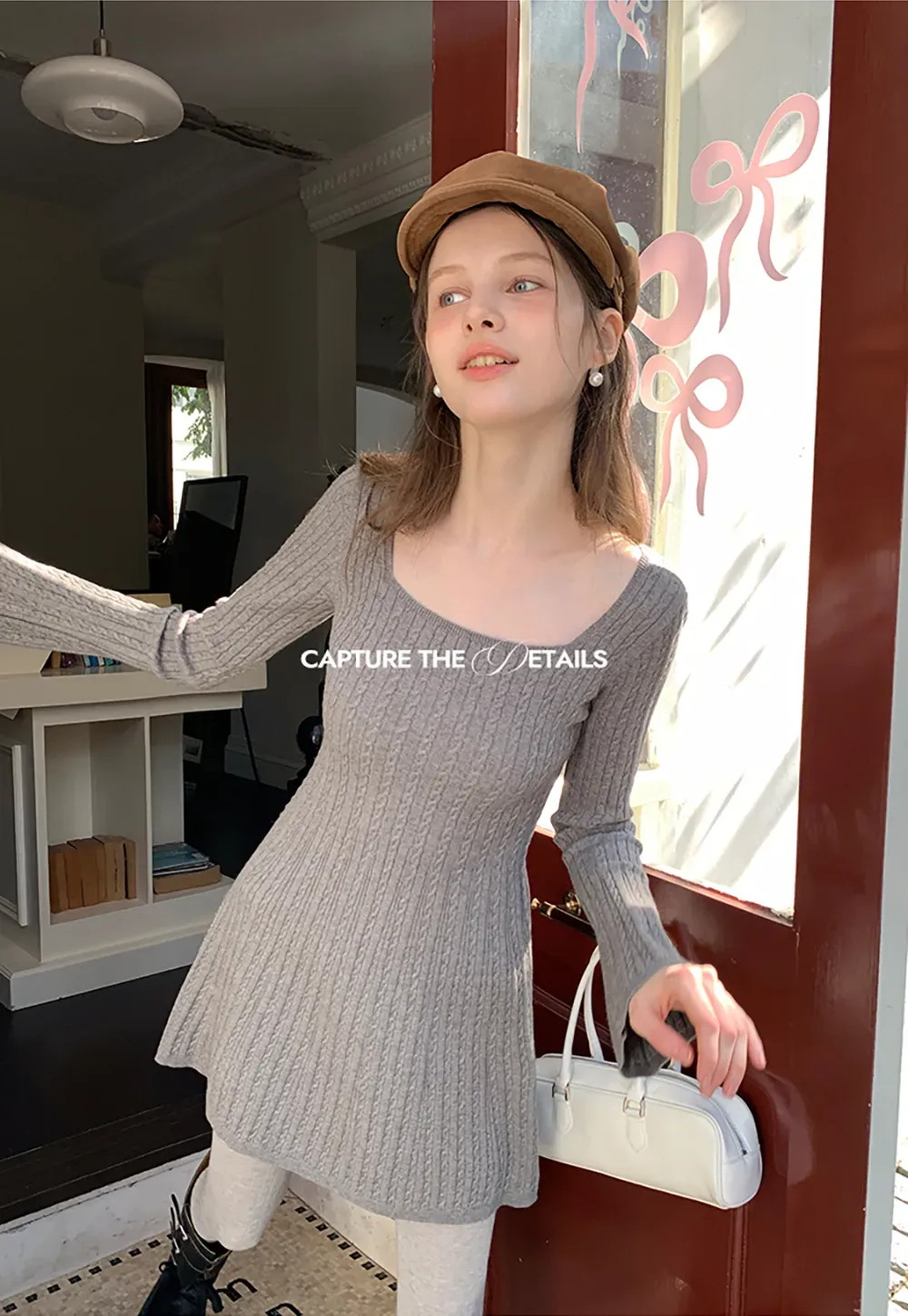 Elegant Cable Knit Flare Dress