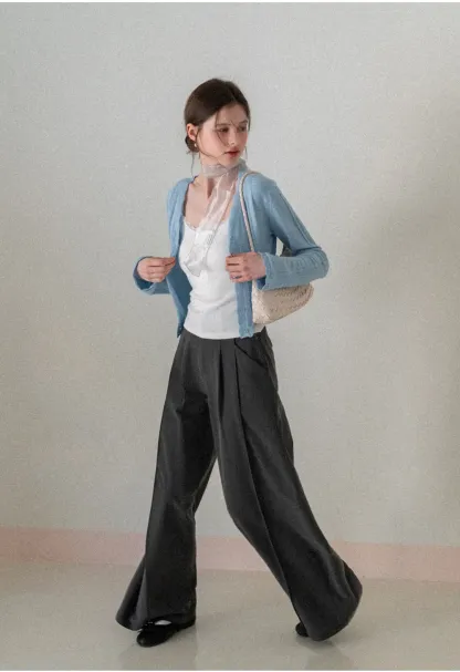 Wide Leg Casual Pants with Front Pleats