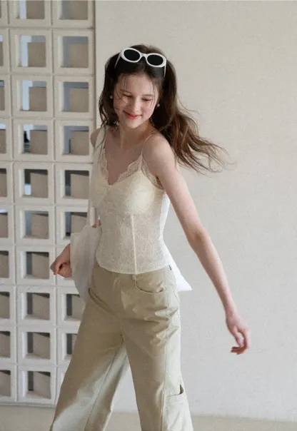 Lace Trimmed Corset Style Tank Top