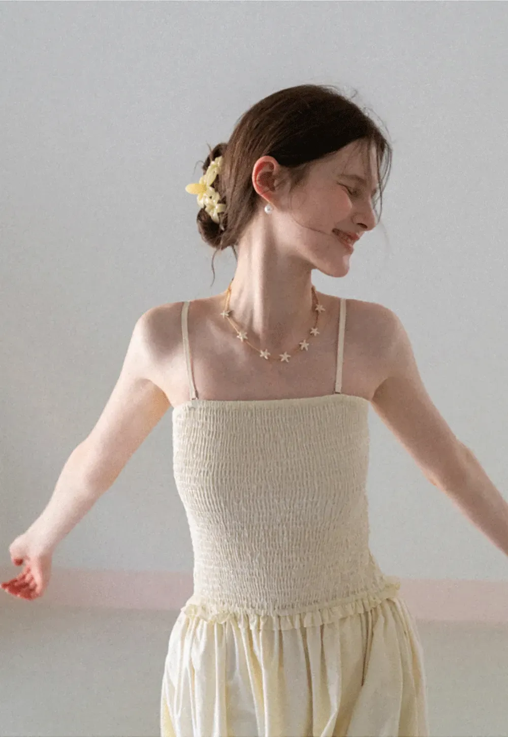 Strapless Smocked Bodice A Line Midi Dress