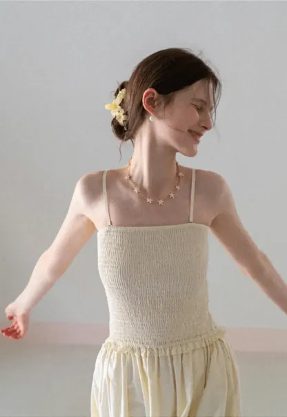 Strapless Smocked Bodice A Line Midi Dress