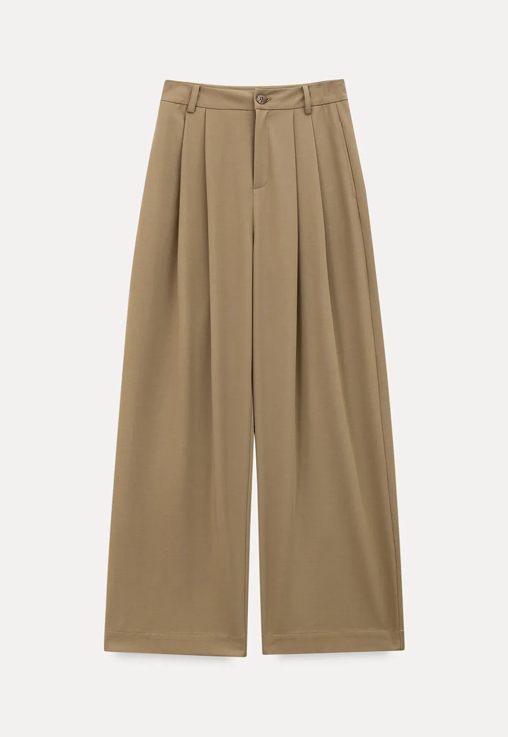 Wide leg pleated casual pants with front pockets