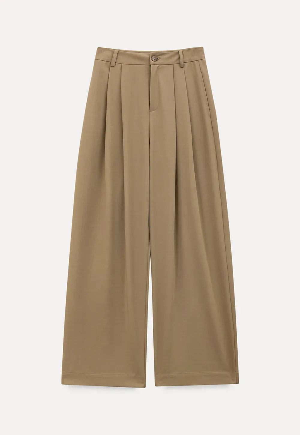 Wide leg pleated casual pants with front pockets