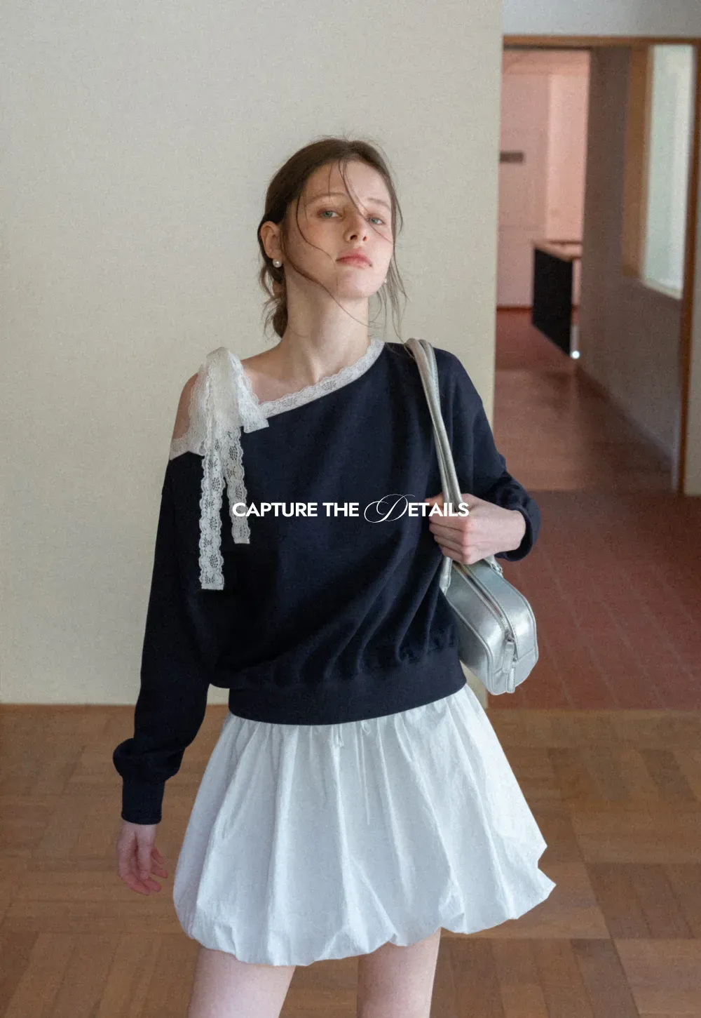 Off shoulder sweatshirt with lace trim detail