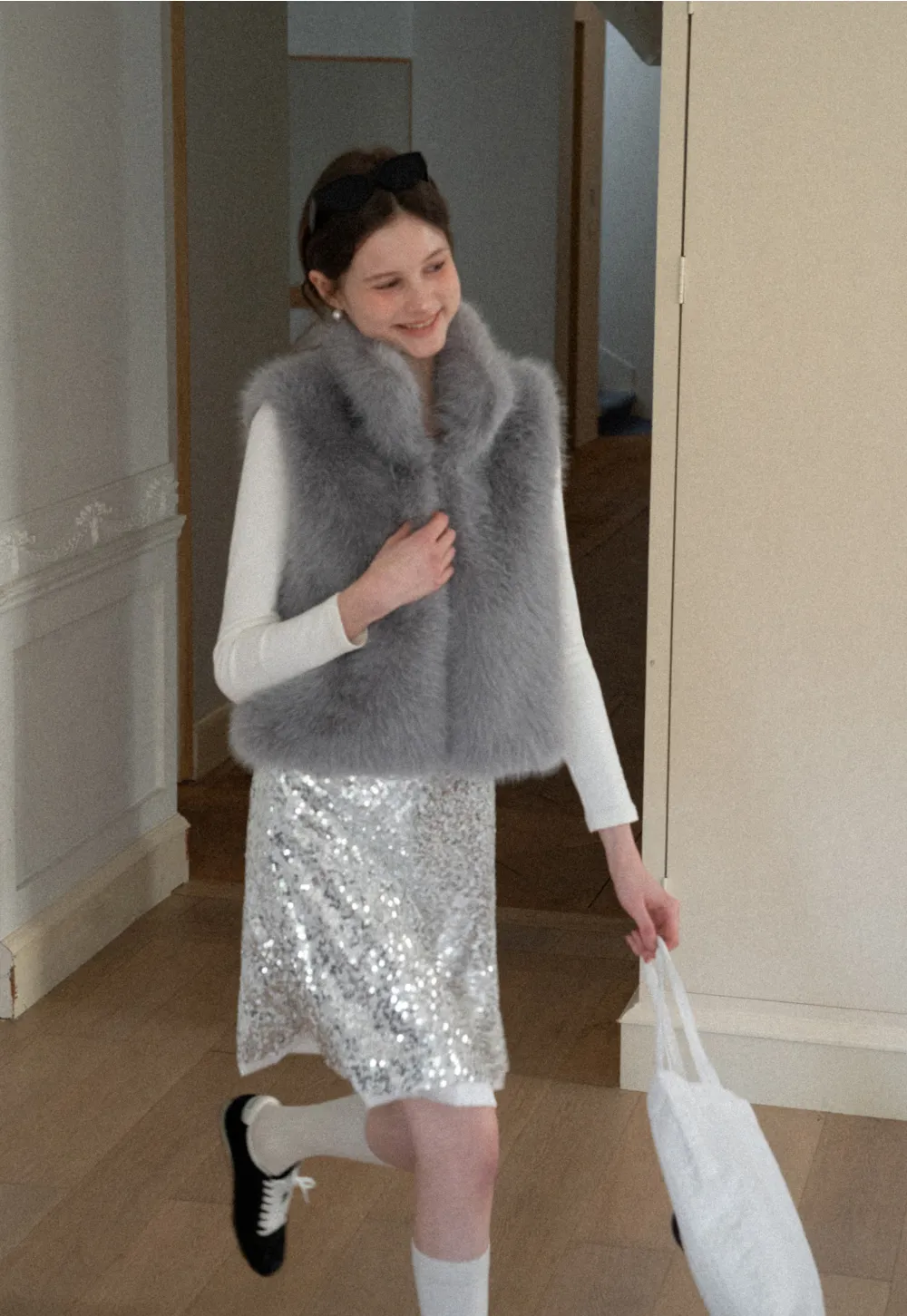 Fur Vest with High Collar Design