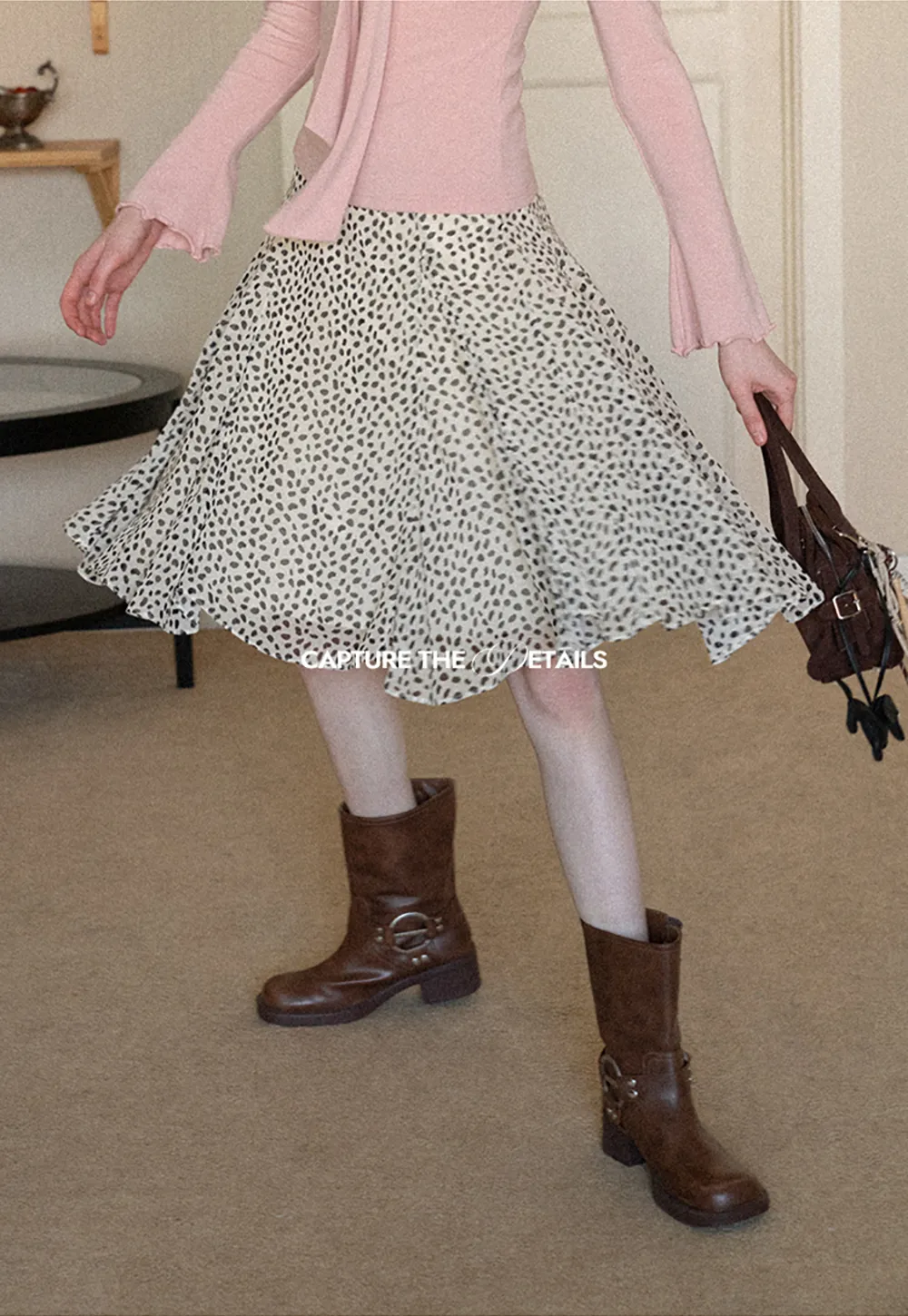 Flowing hem leopard print skirt with ruffle details