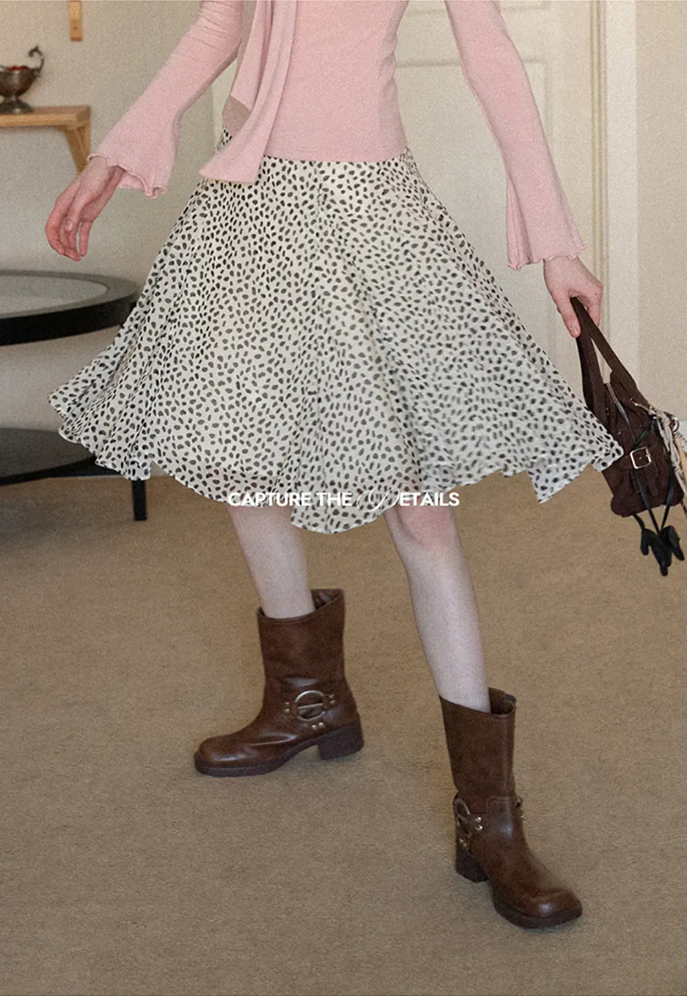 Flowing hem leopard print skirt with ruffle details