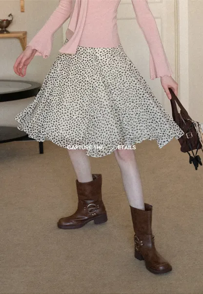 Flowing hem leopard print skirt with ruffle details